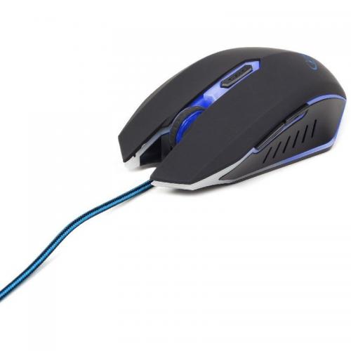 MOUSE GEMBIRD, gaming, cu fir, USB, optic, 2400 dpi, butoane/scroll 6/1, iluminare, negru / albastru, 