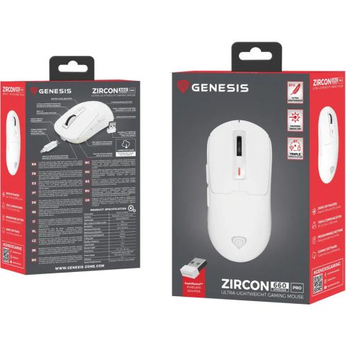 Mouse Optic Genesis WS Zircon 660 Pro, RGB LED, USB/USB Wireless/Bluetooth, White