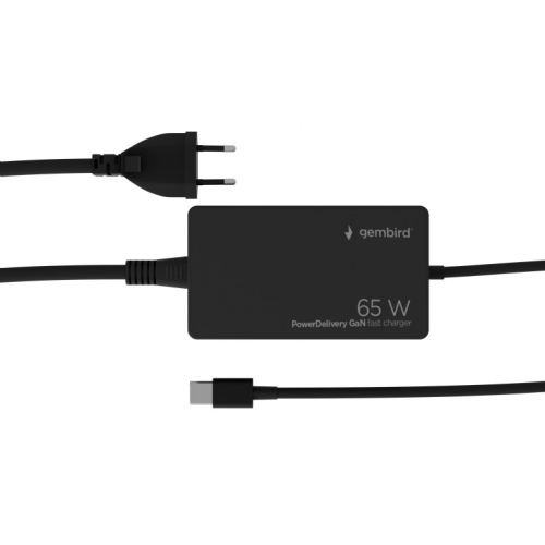 Alimentator Gembird NPA-AC-PDQC65-01, USB-C, 65 W, Black
