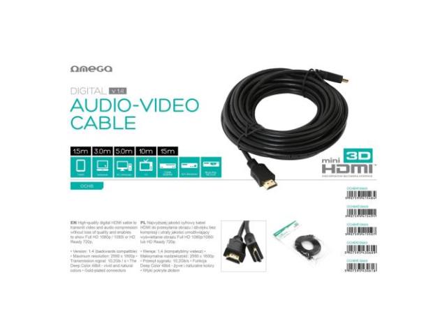 Cablu Omega OCHB15, HDMI - HDMI, 15m, Black
