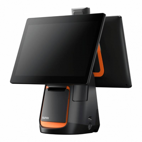 Sistem POS SUNMI T2s L1563, Qualcomm Snapdragon Kryo 260, 15.6inch + 15.6inch Customer Display, RAM 4GB, Flash 64GB, Android 9.0, Black-Orange