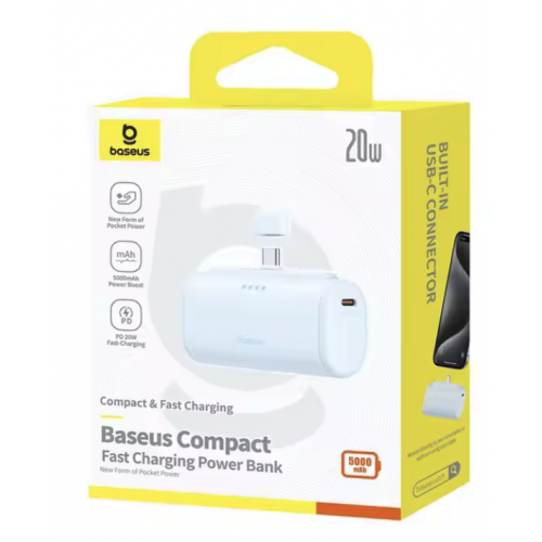 Baterie portabila Baseus Compact, 5000mAh, 1 x USB-C, Blue