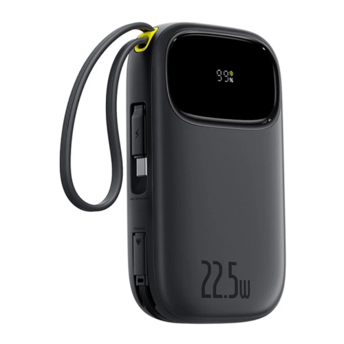 POWER BANK Baseus Qpow3, 10000mAh, 22.5W, 1 x USB, cablu integrat USB Type-C, cablu integrat Iphone Lightning, negru, 