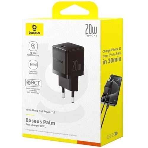 Incarcator retea Baseus Palm, 1 x USB-C, 20 W, Black