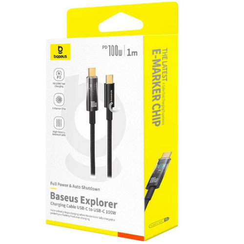 Cablu de date Baseus Explorer, USB-C male - USB-C male, 1 m, Black