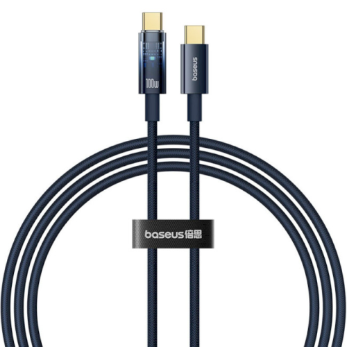 Cablu de date Baseus Explorer, USB-C male - USB-C male, 1m, Blue