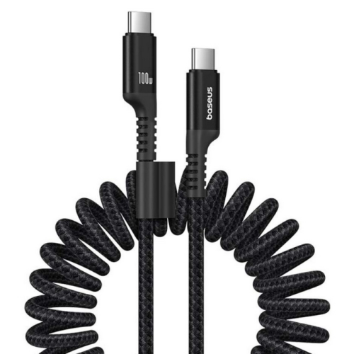 Cablu de date Baseus Fish Eye Spring, USB-C male - USB-C male, 1 m, Black