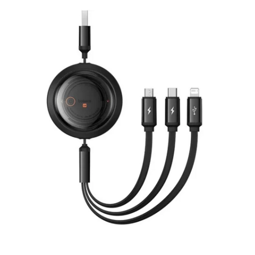 Cablu de date Baseus Free2Draw, USB-A - USB-C male + Lightning + micro USB, 1.1 m, Black