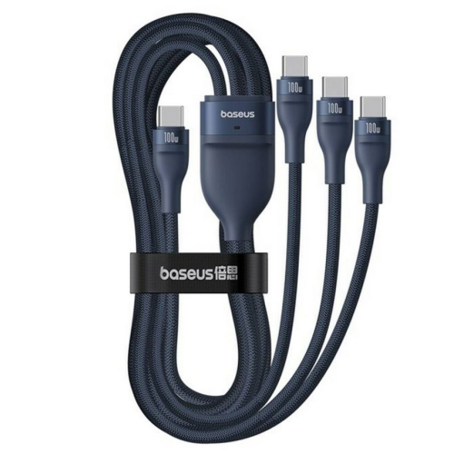 CABLU alimentare si date Baseus One-for-three, Fast Charging Data Cable pt. smartphone, USB Type-C la 3 x USB Type-C 100W, 1.5m, albastru 