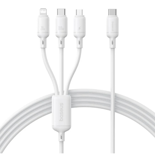 CABLU alimentare si date Baseus One-for-three, Fast Charging Data Cable pt. smartphone, USB Type-C la 1 x USB Type-C, 1 x micro USB, 1 x Iphone Lightning, 100W, 1.5m, alb 