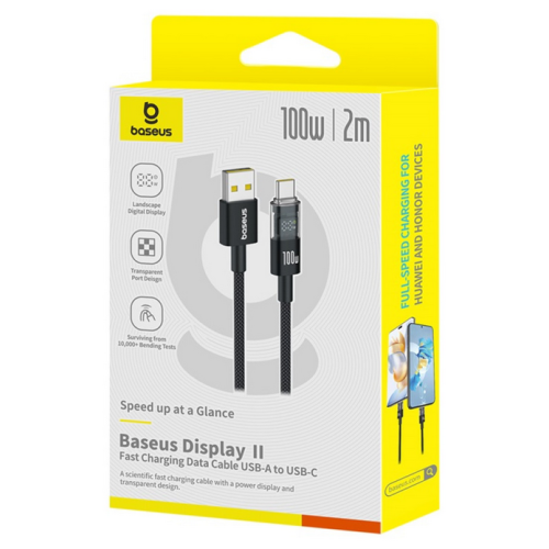 Cablu de date Baseus Display, USB-A male - USB-C male, 2 m, Black