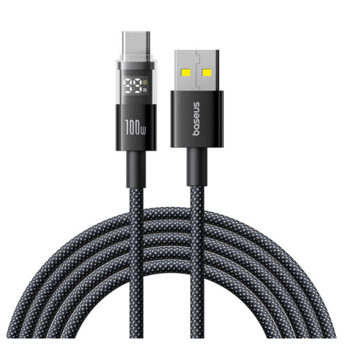 Cablu de date Baseus Display, USB-A male - USB-C male, 2 m, Black