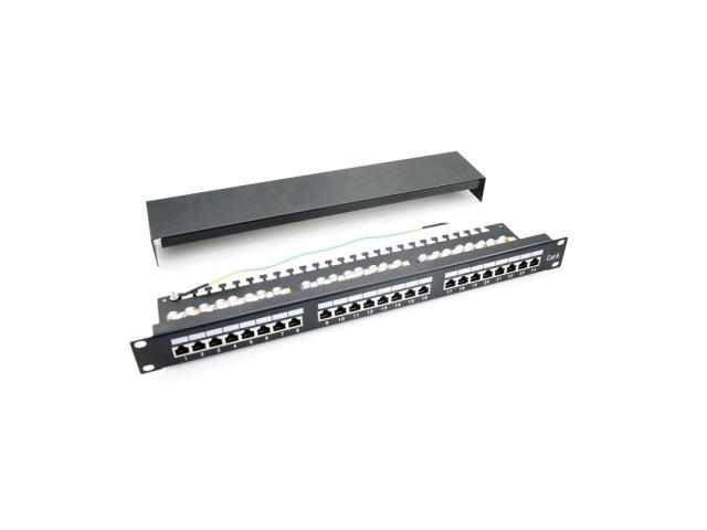 Patch panel 24 porturi, 1U, FTP Cat.6, Krone+110, suport de cabluri integrat - EMTEX