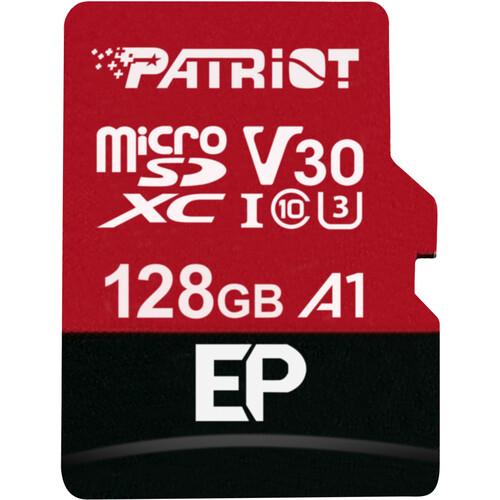 Memory Card microSDXC Patriot EP 128GB, Class 10, UHS-I U3, V30, A1 + Adaptor SD