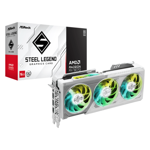 Placa video ASRock AMD Radeon RX 9070 Steel Legend OC, 16GB GDDR6, 256-bit, White