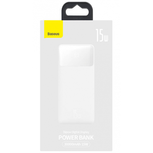 Baterie portabila Baseus Bipow Digital Display, 30000mAh, 2 x USB-A, White