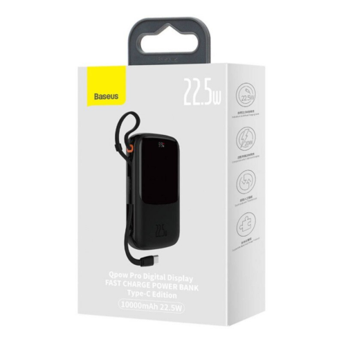 Baterie portabila Baseus Qpow Pro Digital Display, 10000 mAh, 1 x USB-A, 1 x USB-C, 1 x Lightning, Black