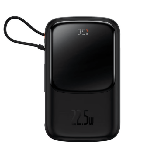 Baterie portabila Baseus Qpow Pro Digital Display, 10000 mAh, 1 x USB-A, 1 x USB-C, 1 x Lightning, Black