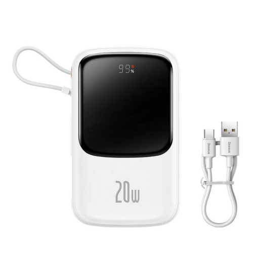 Baterie portabila Baseus Qpow Pro Digital Display, 10000 mAh, 1 x USB-A, 1 x USB-C, 1 x Lightning, White