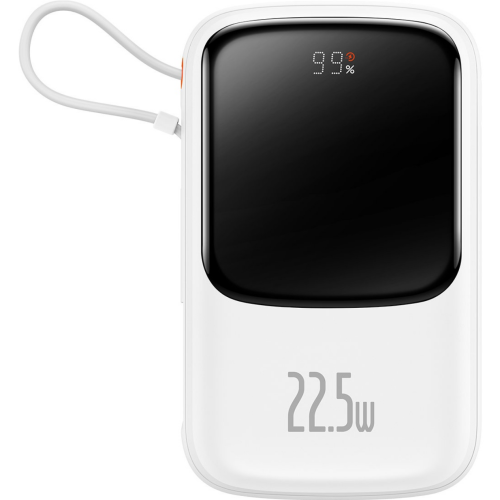 Baterie portabila Baseus Qpow Pro Digital Display, 10000 mAh, 1 x USB-A, 1 x USB-C, 1 x Lightning, White