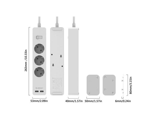Prelungitor Orico GPC-3A2U, 3x Schuko, 2x USB, 1.5m, White