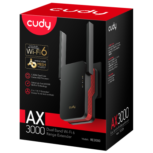 Range Extender Cudy RE3000, Black-Red
