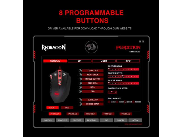 Mouse Optic Redragon Perdition2, RGB LED, USB, Black-Red