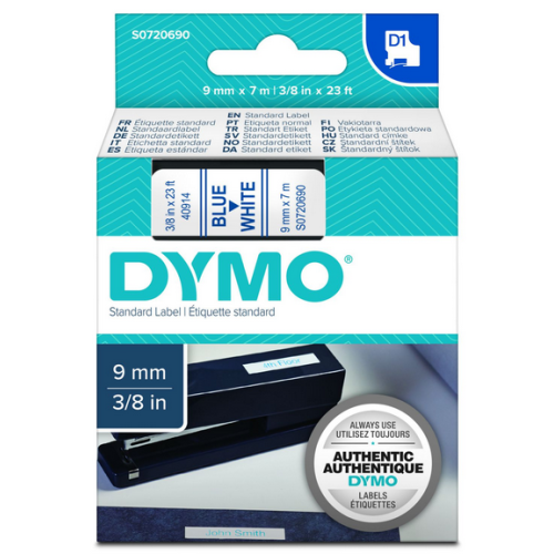 D1-TAPE 9MM X 7M/BLUE ON WHITE