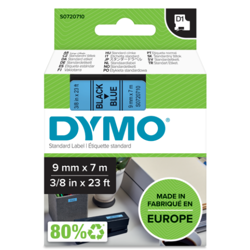 D1-TAPE 9MM X 7M/BLACK ON BLUE