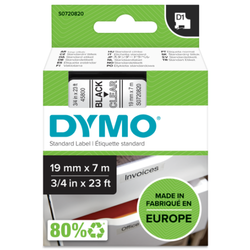 TaÅ›ma Dymo D1- 19mm x 7m czarny/przeÅºroczysty