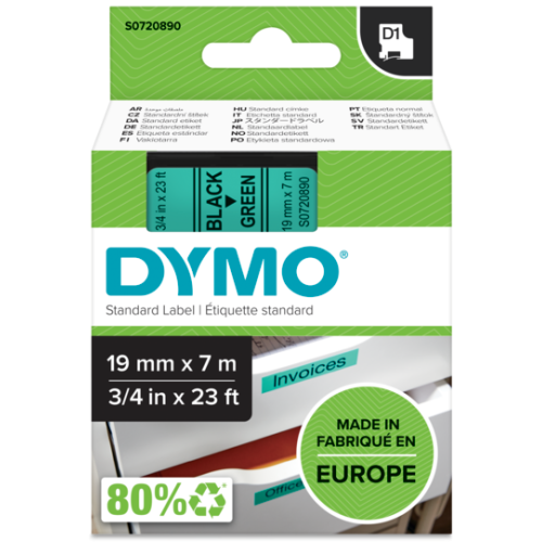 D1-TAPE 19MM X 7M/BLACK ON GREEN