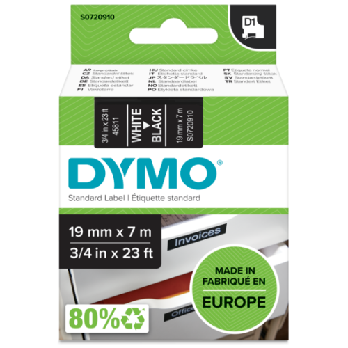 LW-LABEL 19MM X 7M/WHITE ON BLACK