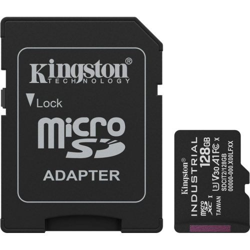 Memory Card microSDXC Kingston Industrial 128GB, Class 10, UHS-I U3, V30, A1 + Adaptor SD