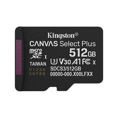 Memory Card microSDXC Kingston Canvas Select Plus SDCS3 512GB, Class 10, UHS-I U3, V30, A1