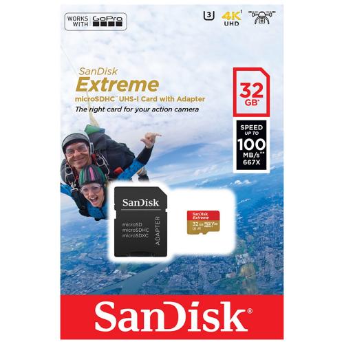 Memory Card microSDHC SanDisk by WD Extreme 32GB, Class 10, UHS-I U3, V30, A1 + Adaptor SD