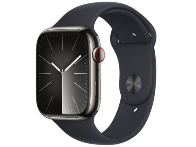 Smartwatch Apple Watch Series 9 Stainless Steel, 1.69inch, 4G, Curea Silicon S/M, Graphite-Midnight