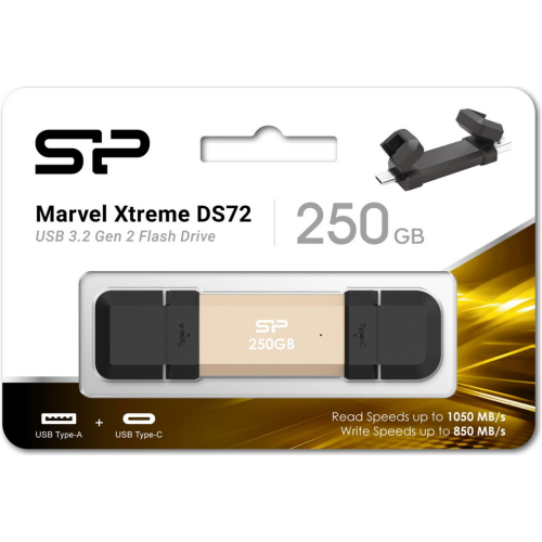 SSD portabil Silicon Power DS72, 250GB, USB-C/A, Gold