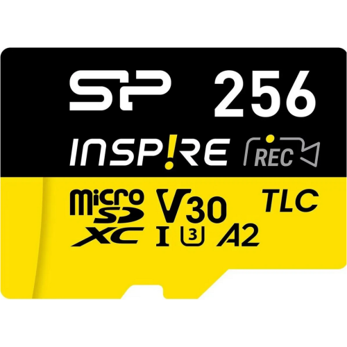 SP mSD Card A2, V30, UHS-1 (U1) Inspire + Reader 256GB 3D TLC Micro SD Card, A1, V30, UHS-1, DDR200, Up to 170/150MB/s + Type C reader