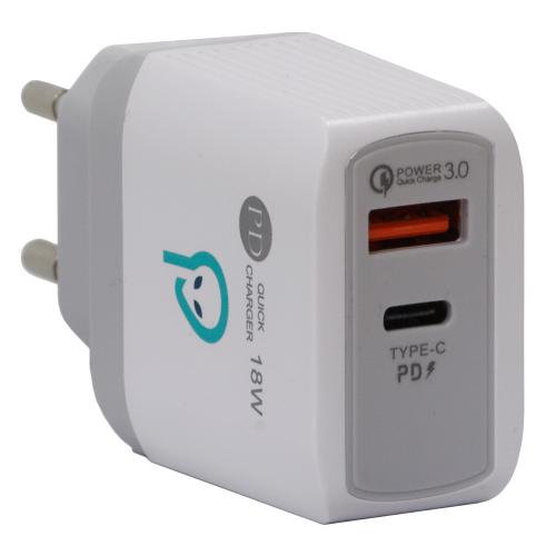 Incarcator retea Spacer SPAR-DUOQ-01, 18W, USB Tip C+ USB Tip A, White