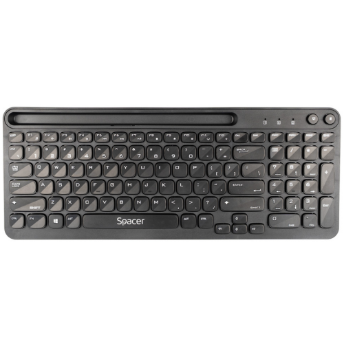 TASTATURA wireless SPACER, 102 taste, low profile keycap, suport telefon, 1 baterie AAA inclusa, neagra, 