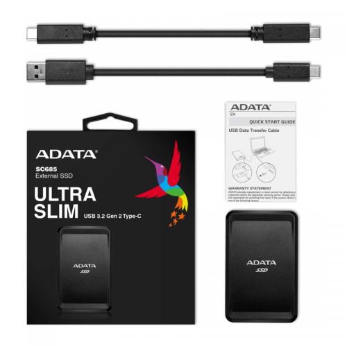 SSD ADATA SC685, 250GB, USB 3.2 tip C, 2.1inch, Black