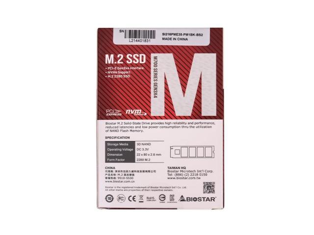 SSD Biostar M720 512GB, PCI-Express 3.0 x4, M.2