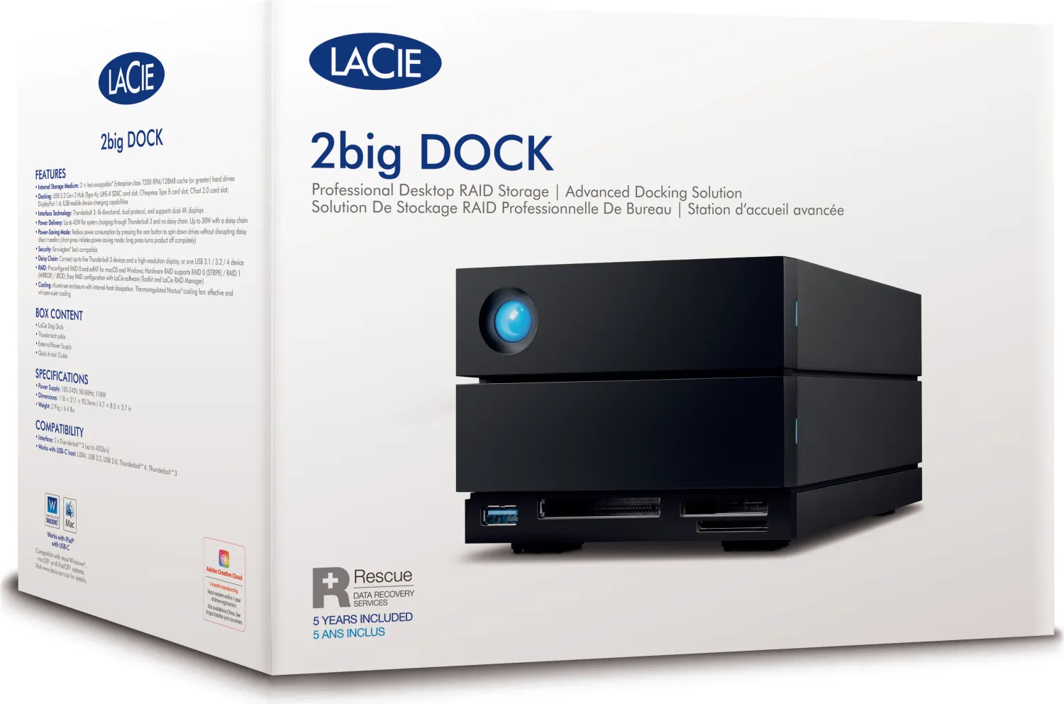 Hard Disk portabil Seagate LaCie 2big Dock 2022 + Rescue 48TB, USB-C 3.1/Thunderbolt 3, 3.5inch, Black
