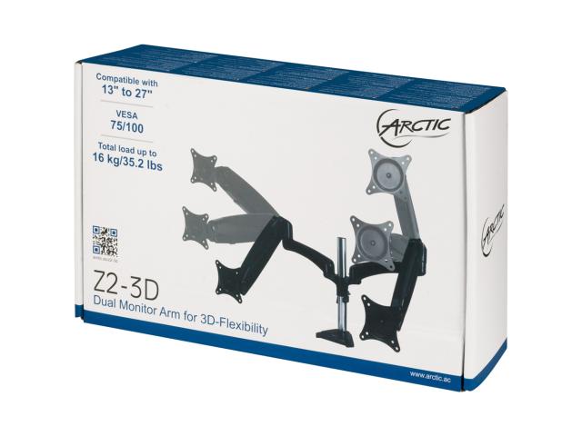 Suport Arctic Z2-3D cu hub USB pentru 2 monitoare, Black