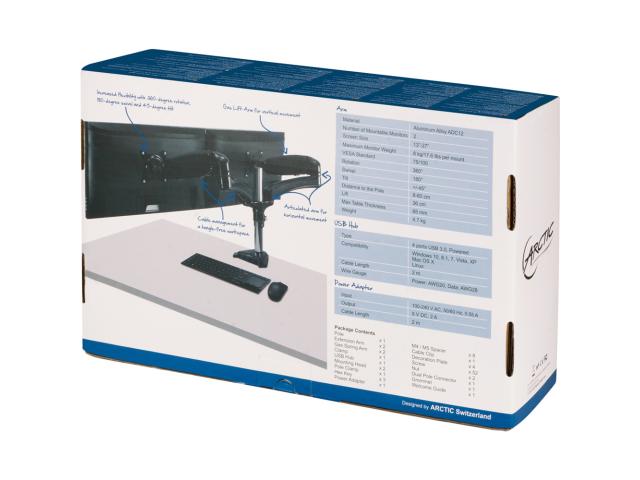 Suport Arctic Z2-3D cu hub USB pentru 2 monitoare, Black
