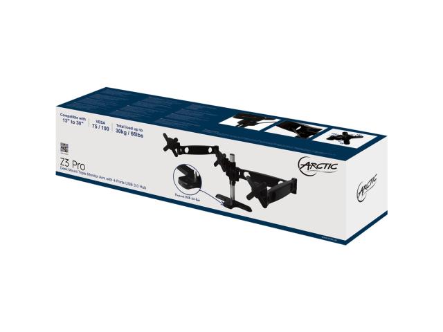 Suport Arctic Z3 Pro cu hub USB pentru 3 monitoare, Black