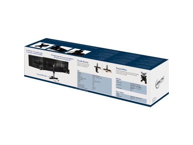 Suport Arctic Z3 Pro cu hub USB pentru 3 monitoare, Black