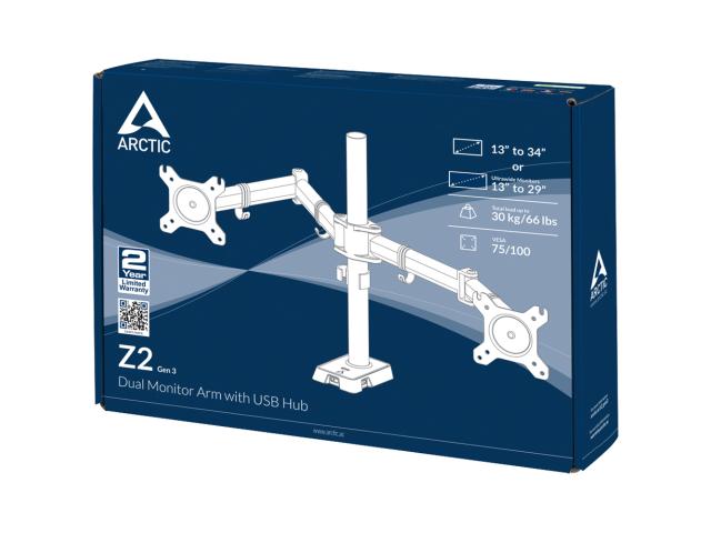 Suport Arctic Arctic Z2 (Gen 3) cu Hub USB pentru 2 monitoare, Black