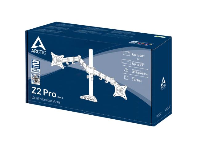 Suport Arctic Z2 Pro (Gen 3) cu Hub USB pentru 2 monitoare, Black