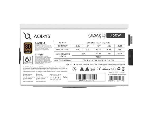 Sursa AQIRYS Pulsar LS White, 750W
